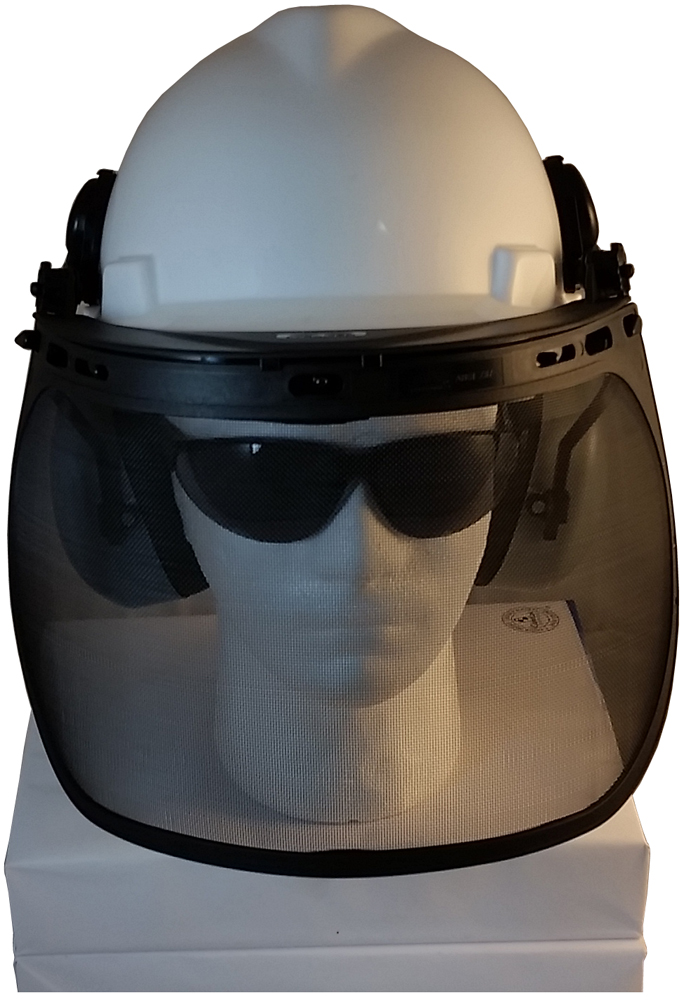 Front view face shield in down position.