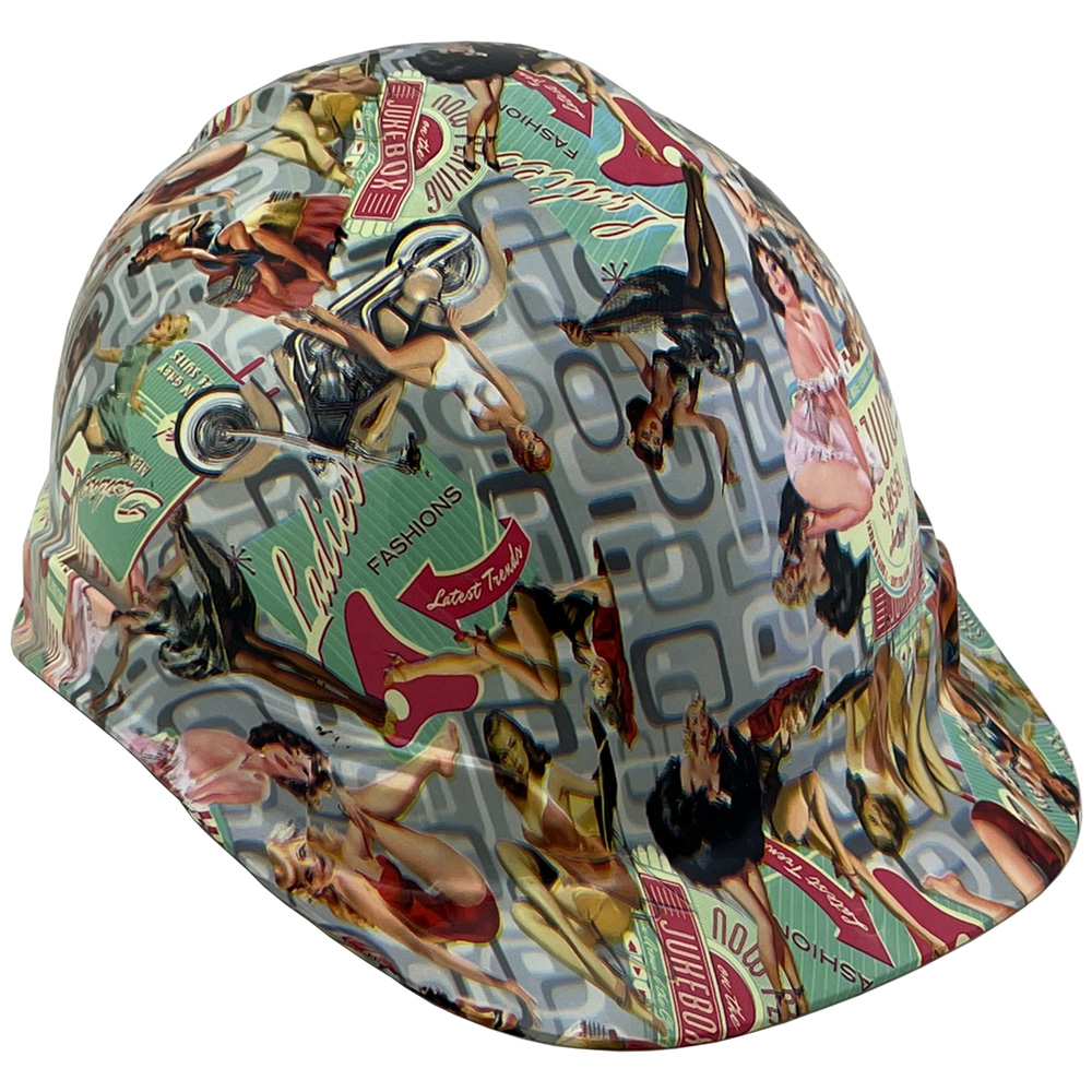 Vintage Pin Up Girls Cap Style Hydro Dipped Hard Hats - Oblique Right