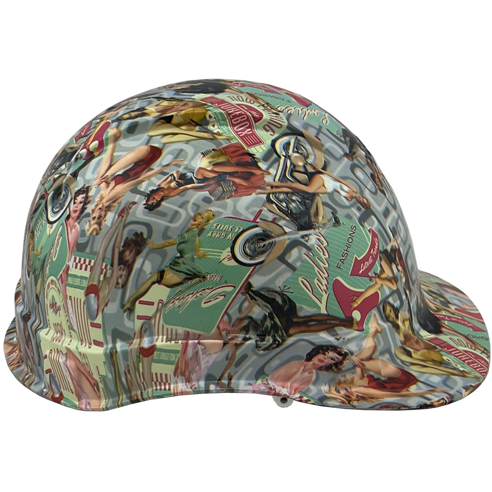 Vintage Pin Up Girls Cap Style Hydro Dipped Hard Hats - Right