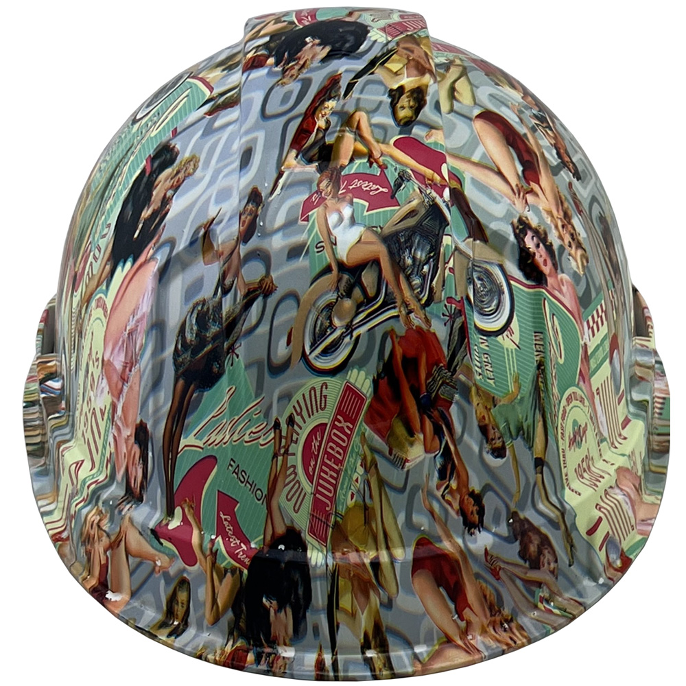 Vintage Pin Up Girls Cap Style Hydro Dipped Hard Hats - Back