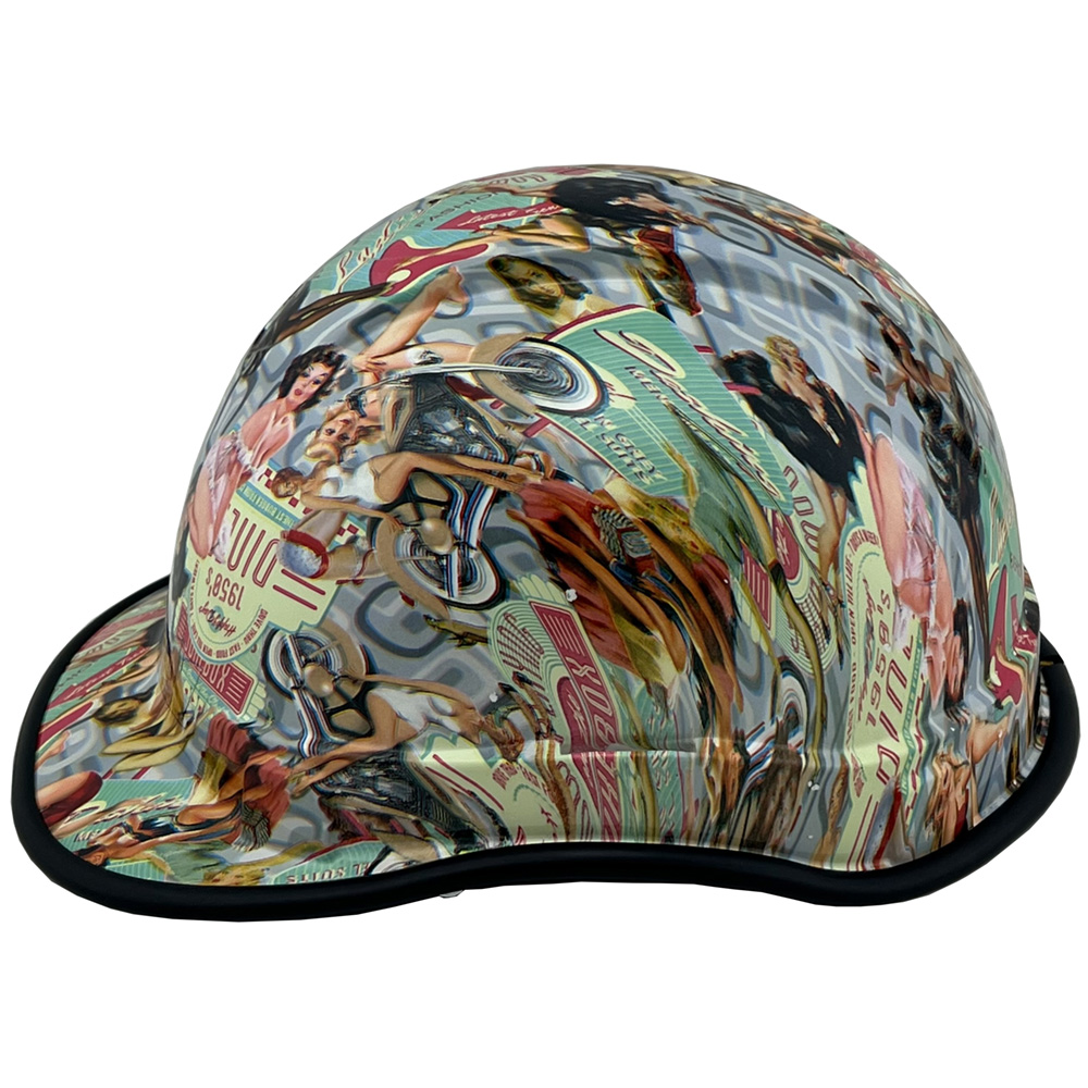 Vintage Pin Up Girls Cap Style Hydro Dipped Hard Hats - Edge Left