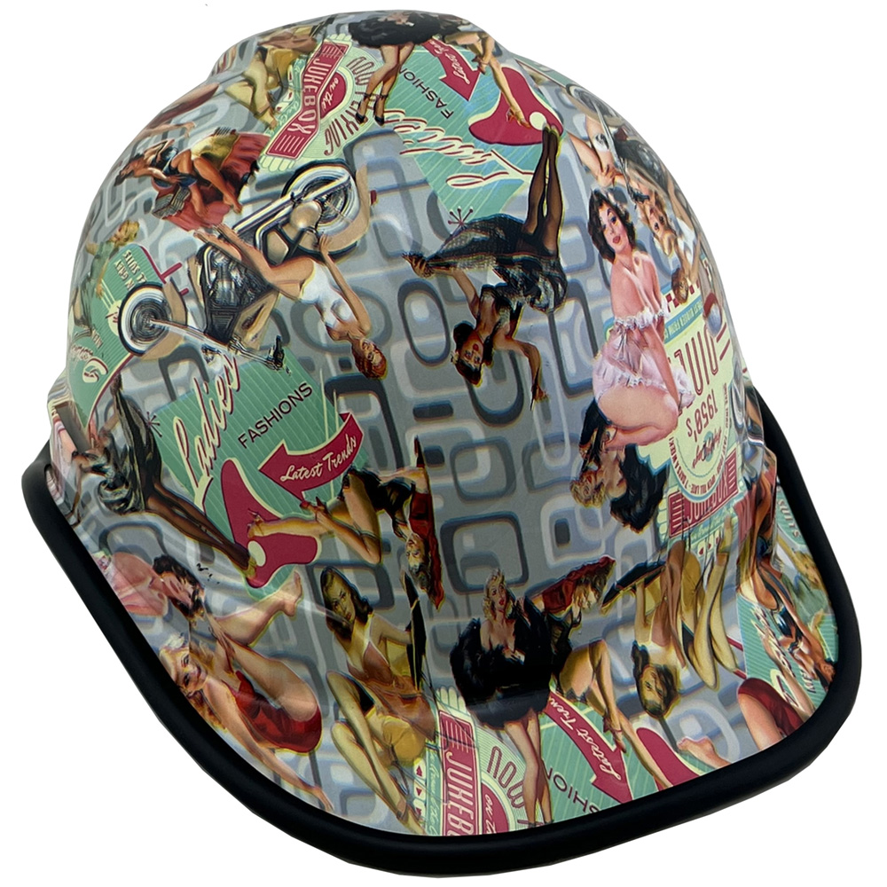 Vintage Pin Up Girls Cap Style Hydro Dipped Hard Hats - Edge Right Oblique