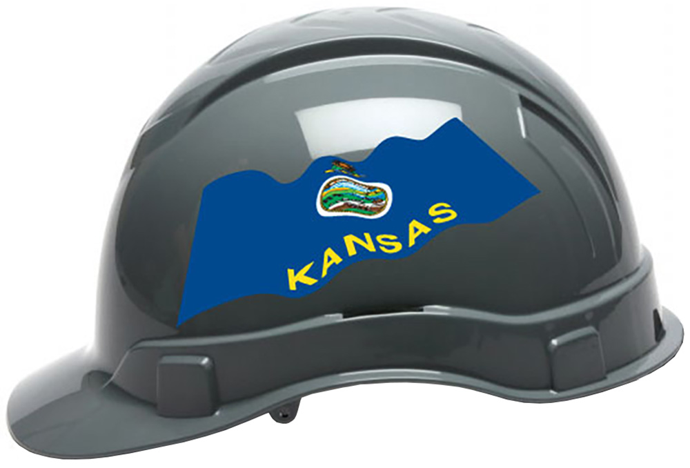 Pyramex Ridgeline Cap Style Hard Hats - Kansas Flag ~ Left Side View