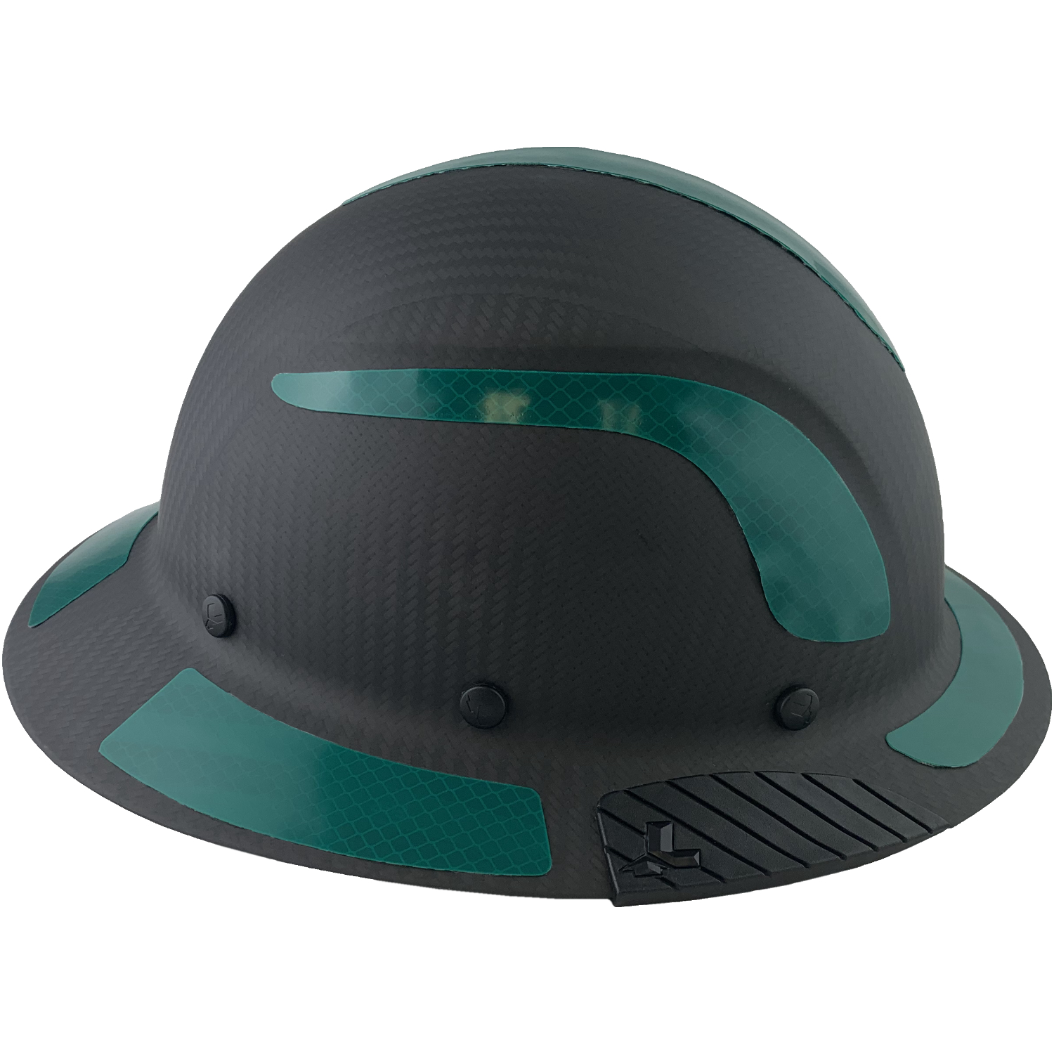 Actual Carbon Fiber Hard Hat - Full Brim Matte Black with Reflective Green Decal Kit Applied 