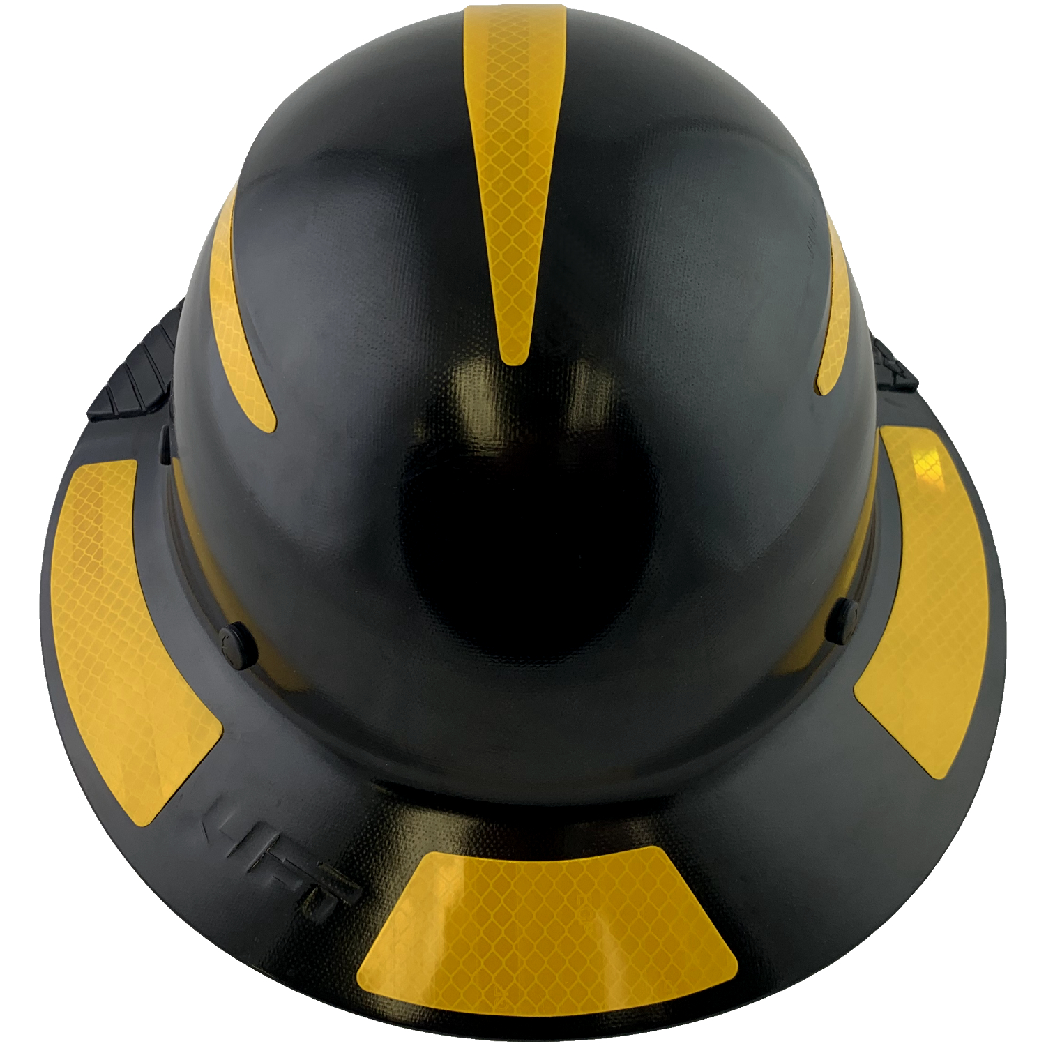 DAX Fiberglass Composite Hard Hat - Full Brim Black with Reflective Yellow Decal Kit Applied