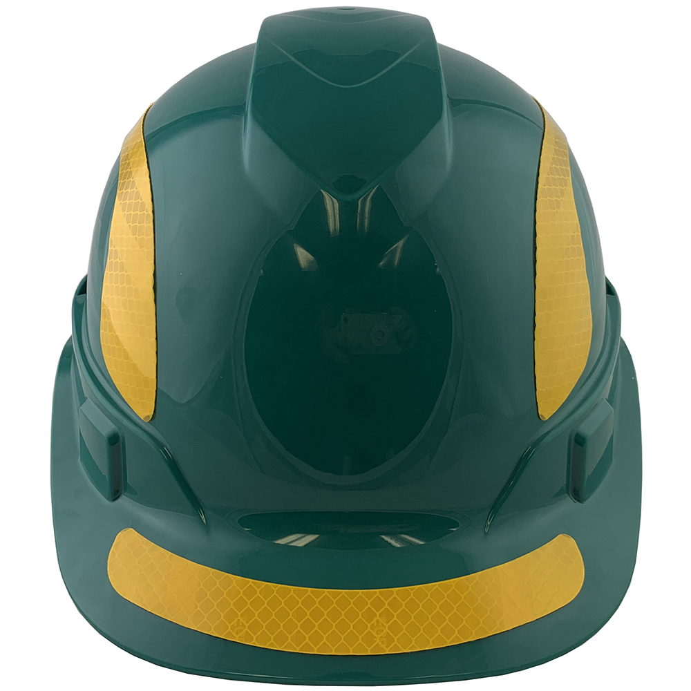 Pyramex Ridgeline Cap Style Hard Hats Green with Yellow Reflective Decals Applied