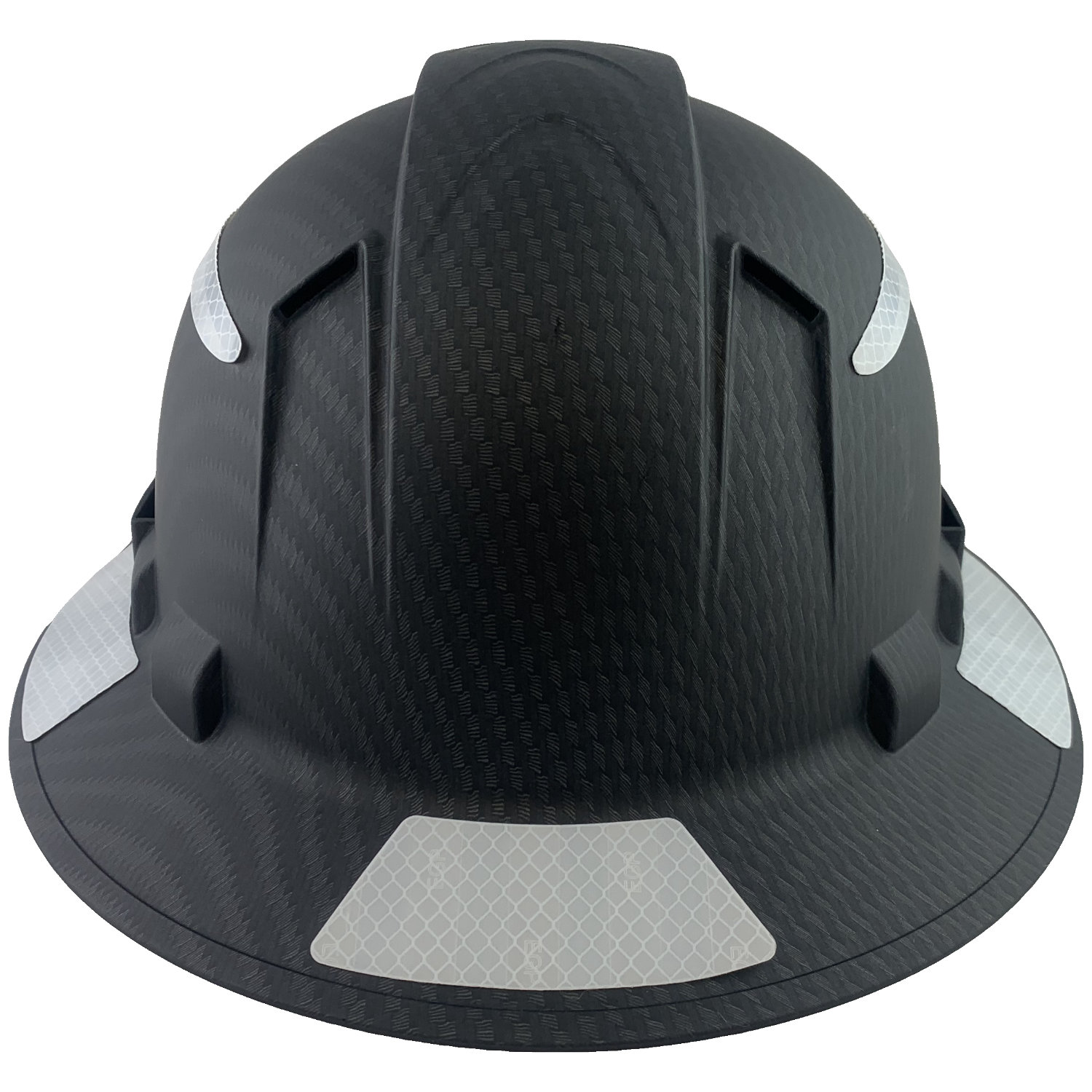 Pyramex Ridgeline Full Brim Style Hard Hat with Vented Matte Black Graphite Pattern with White Decals - Back View