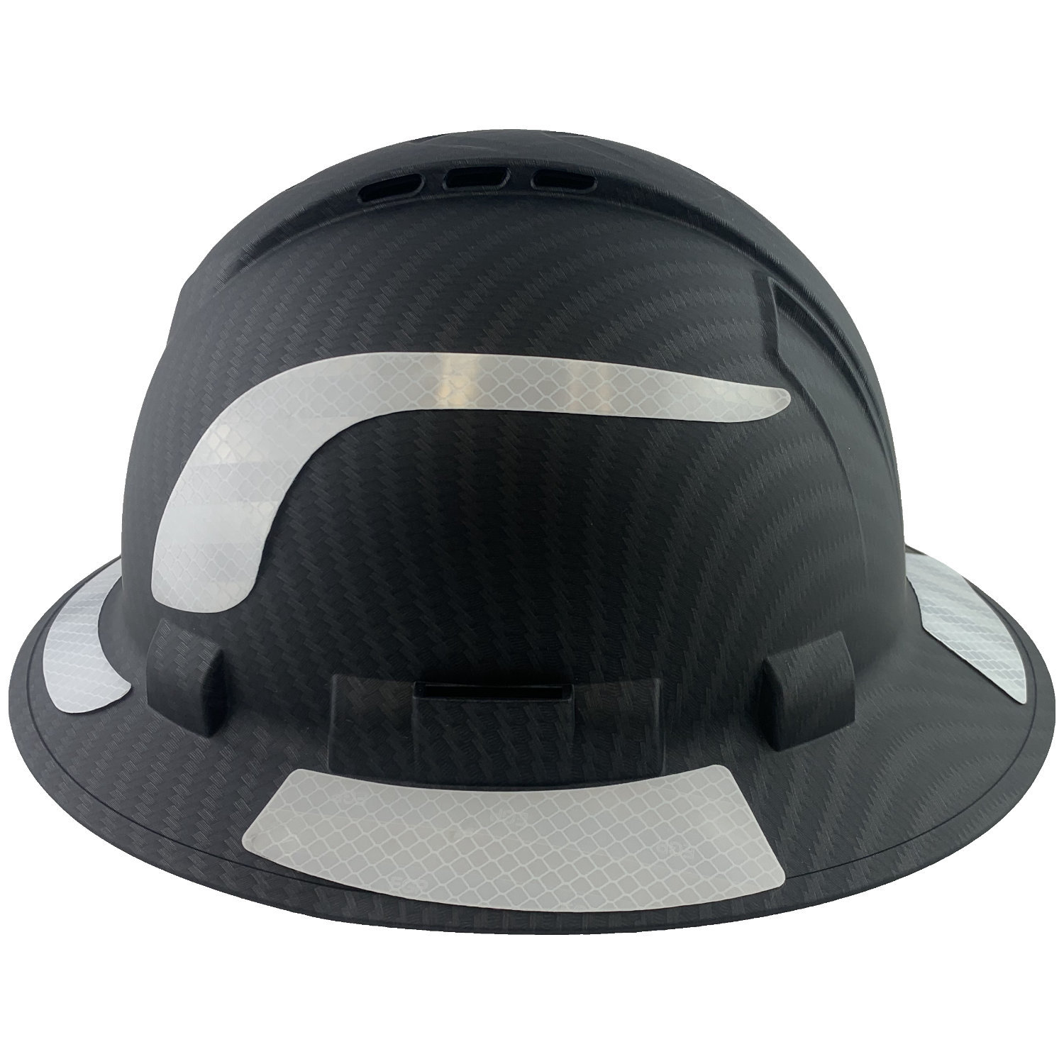 Pyramex Ridgeline Full Brim Style Hard Hat with Vented Matte Black Graphite Pattern with White Decals - Left View