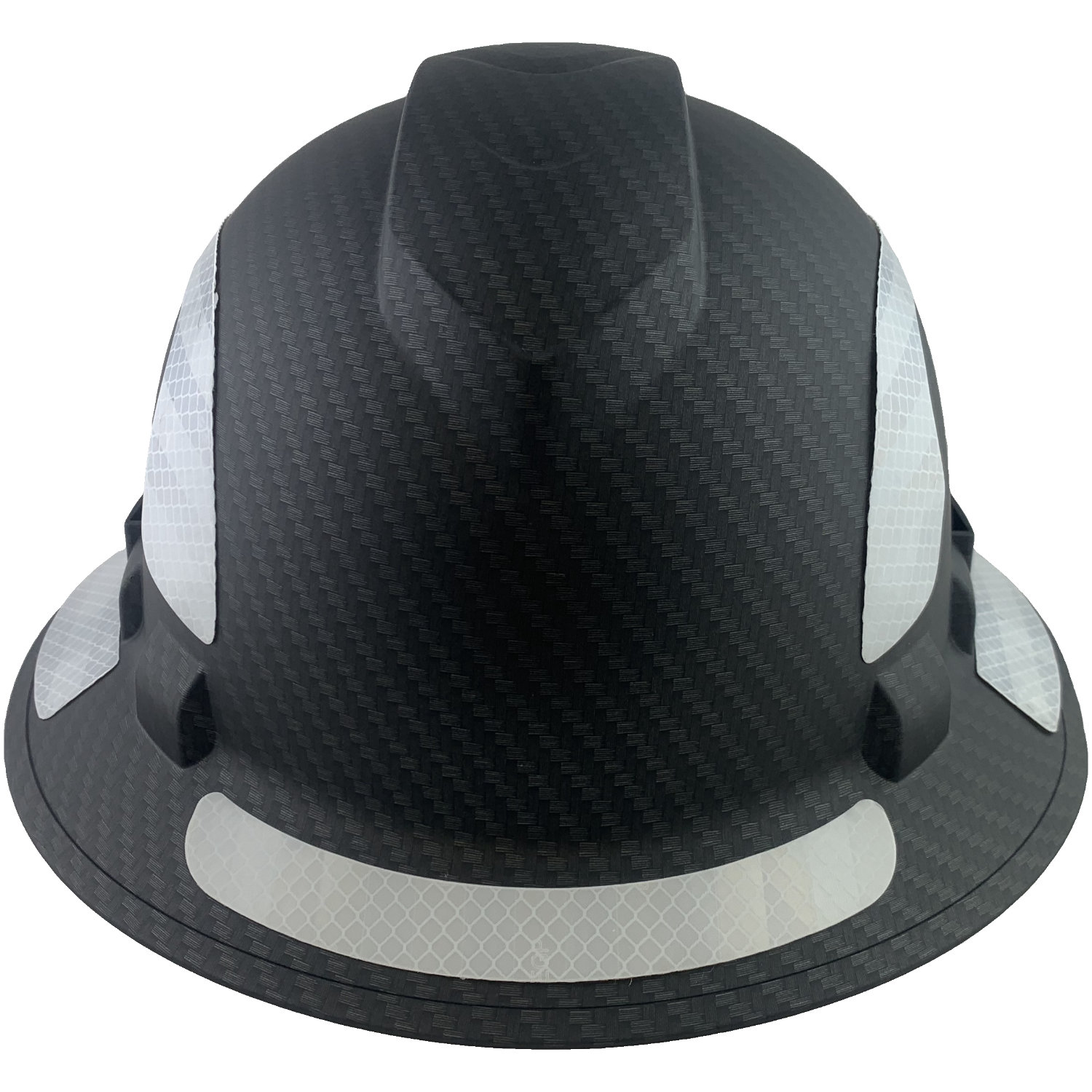 Pyramex Ridgeline Full Brim Style Hard Hat with Vented Matte Black Graphite Pattern with White Decals - Front View
