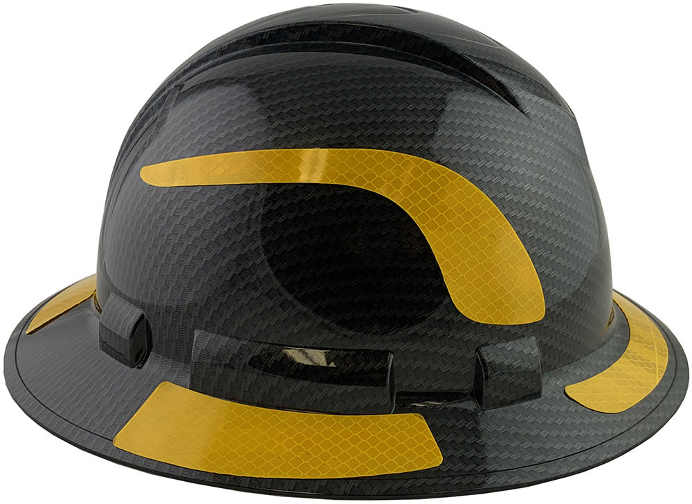Pyramex Ridgeline Full Brim Style Hard Hat with Shiny Black Graphite Pattern with Yellow Decals - Right View