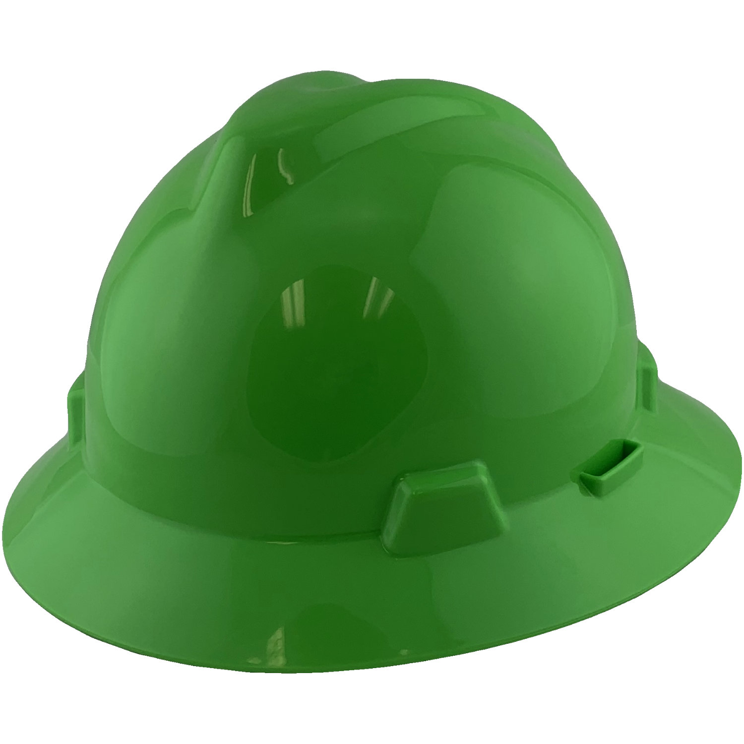MSA V-Gard Full Brim Hard Hats with Staz On Suspensions Lime Green - Oblique View