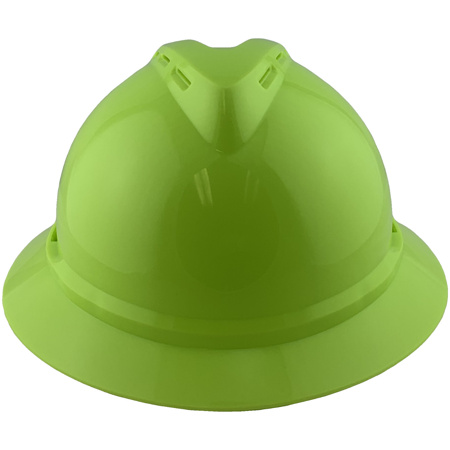 MSA Advance Full Brim Vented Hard hat with 6 point Ratchet Suspension Hi Viz Lime - Front View
