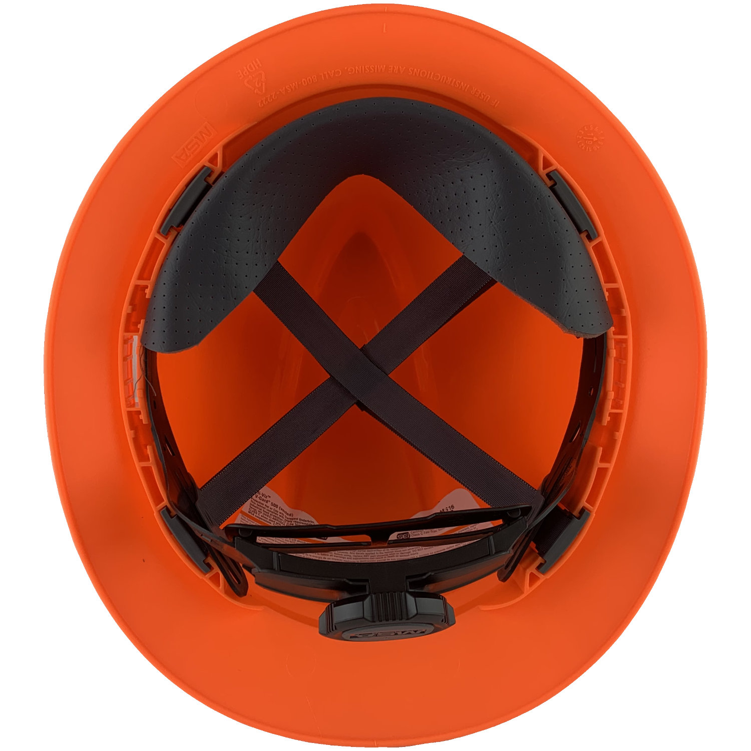 MSA Advance Full Brim Vented Hard hat with 4 point Ratchet Suspension Hi Viz Orange - Suspension View