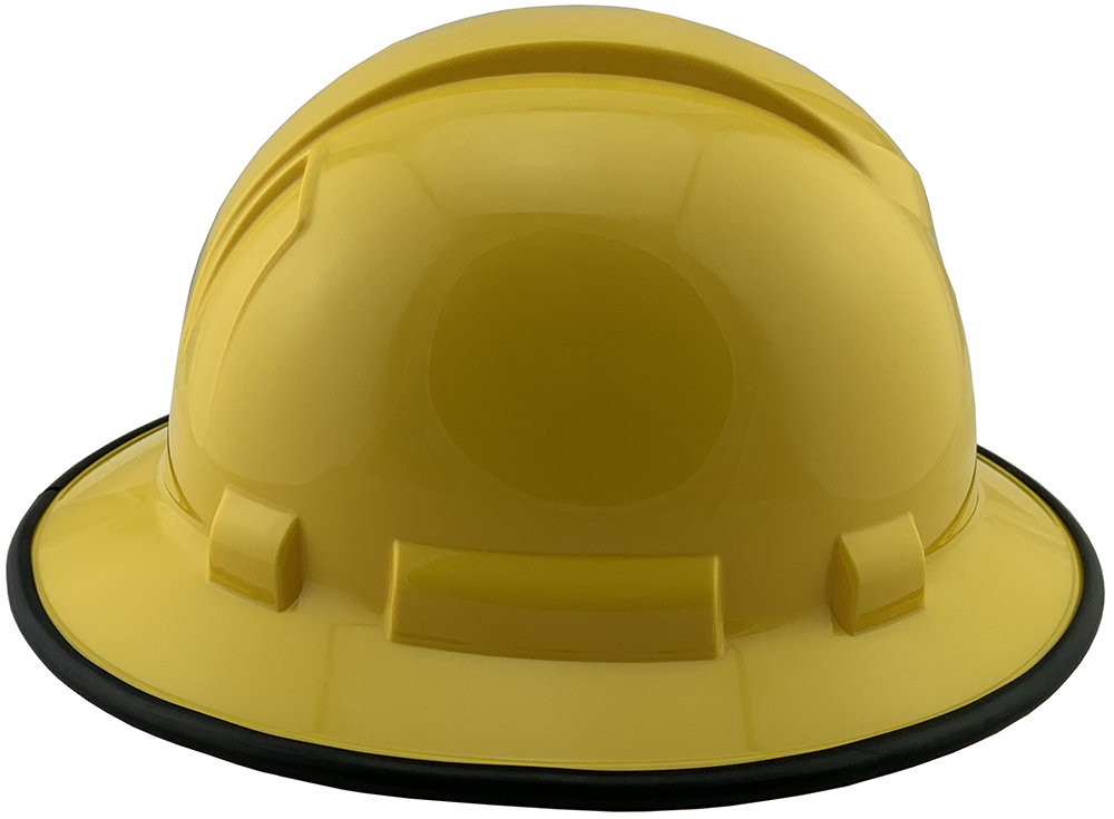 Pyramex Full Brim RIDGELINE Hard Hat Yellow 4 Point Suspensions Right with edge
