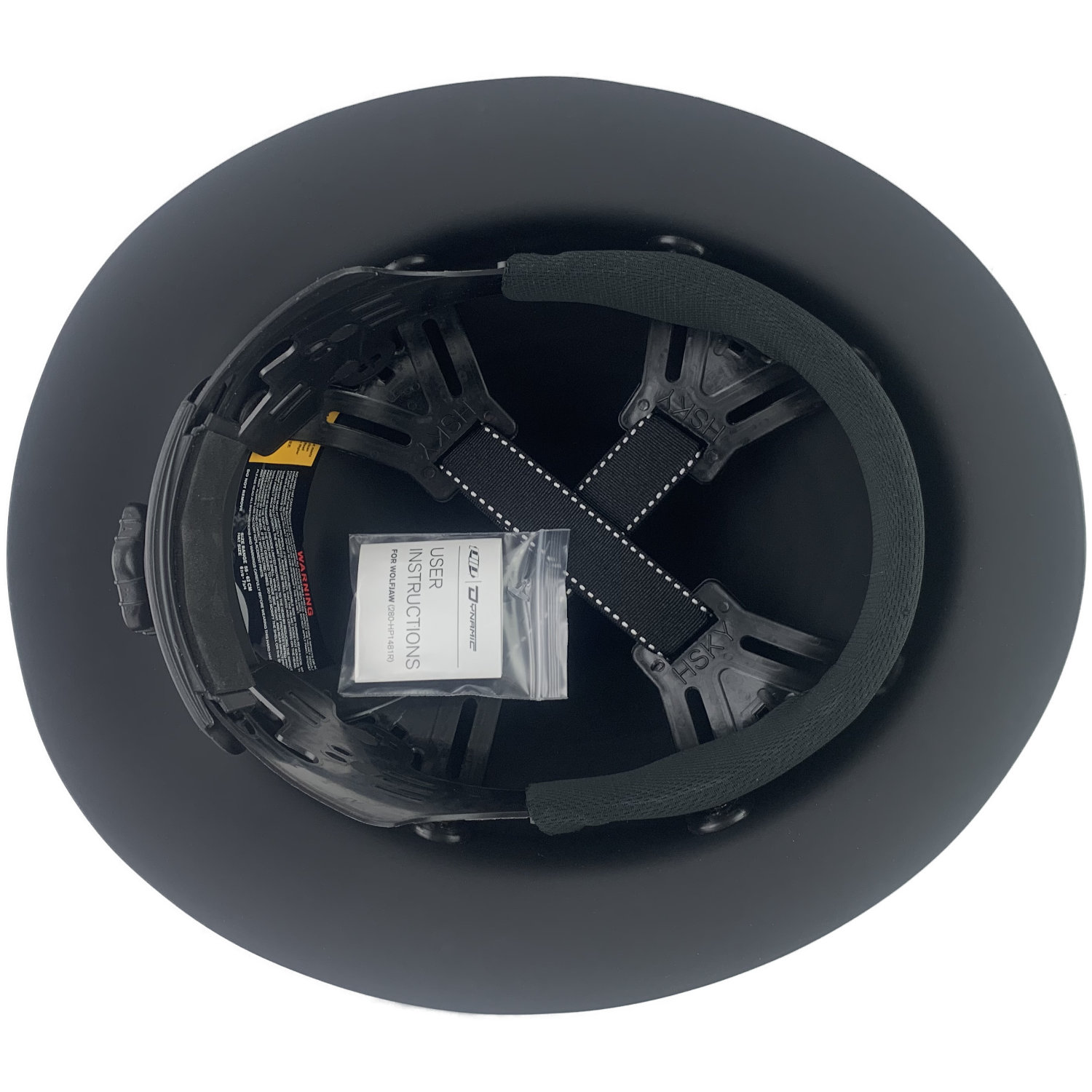 Dynamic Wofljaw Full Brim Fiberglass Hard Hat with 8 Point Ratchet Suspension - Black - Inside View