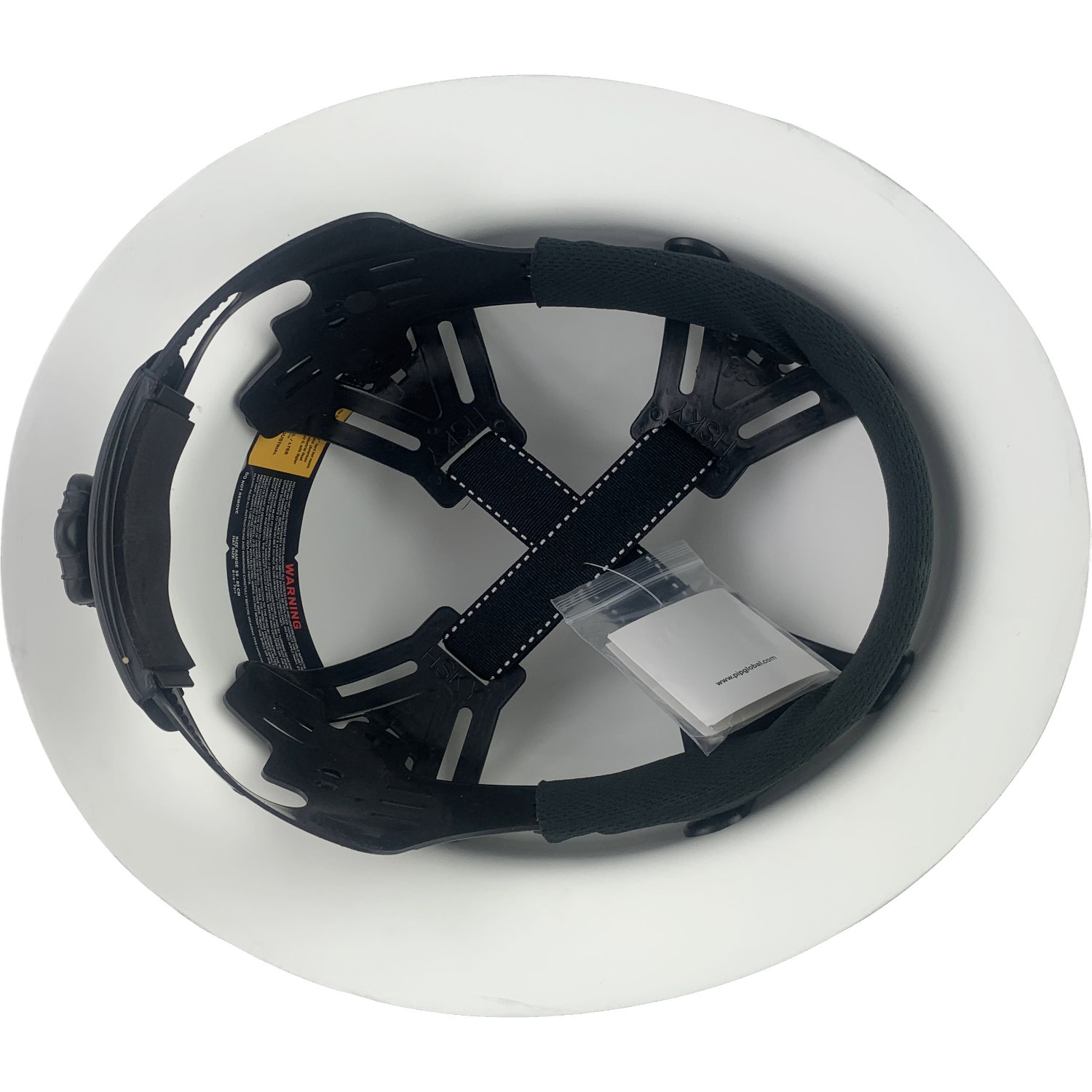 Dynamic Wofljaw Full Brim Fiberglass Hard Hat with 8 Point Ratchet Suspension - White - Inside View