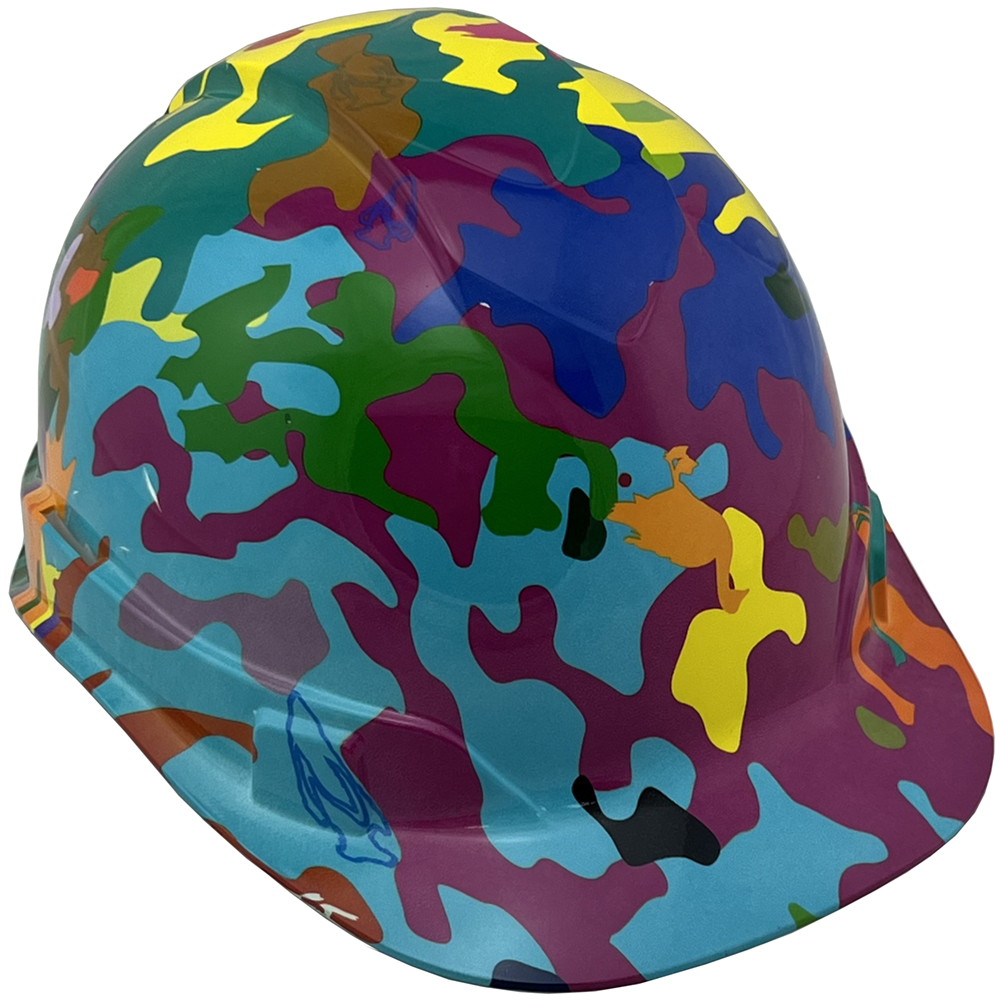 Neon Camo Design Cap Style Hydro Dipped Hard Hats -  Oblique Right