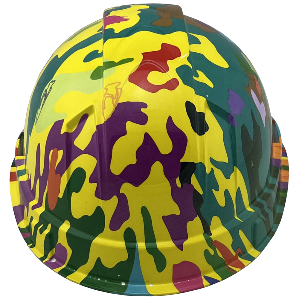 Neon Camo Design Cap Style Hydro Dipped Hard Hats - Back