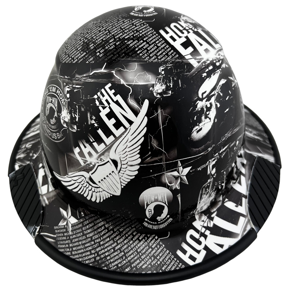 Honor the Fallen Fiber Design Full Brim Hydro Dipped Hard Hats with Edge
Front View
