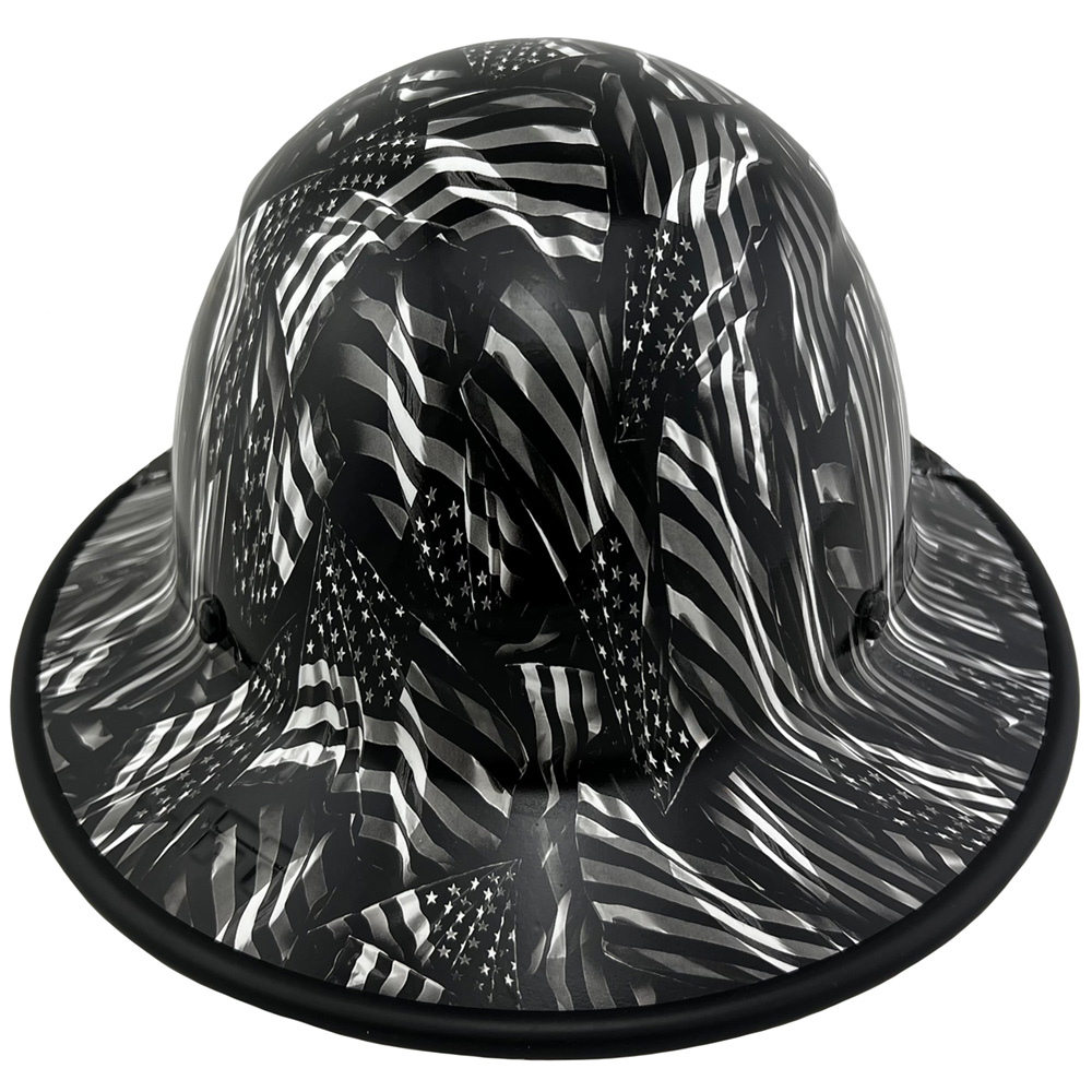 Carbon Fiber Material Hard Hat - Full Brim Hydro Dipped – Covert Flag with Edge
Back View