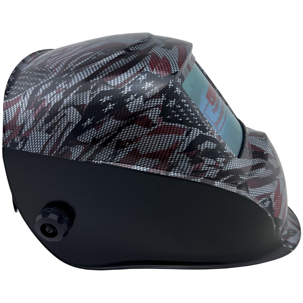 Hydro Dipped Auto Darkening Welding Helmet – Carbon Fiber USA Flag Design
Right Side View