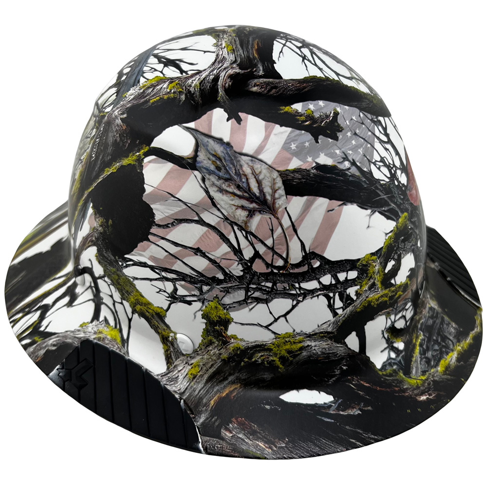 Carbon Fiber Material Hard Hat - Full Brim Hydro Dipped – American Flag Camo
Right Side Oblique View