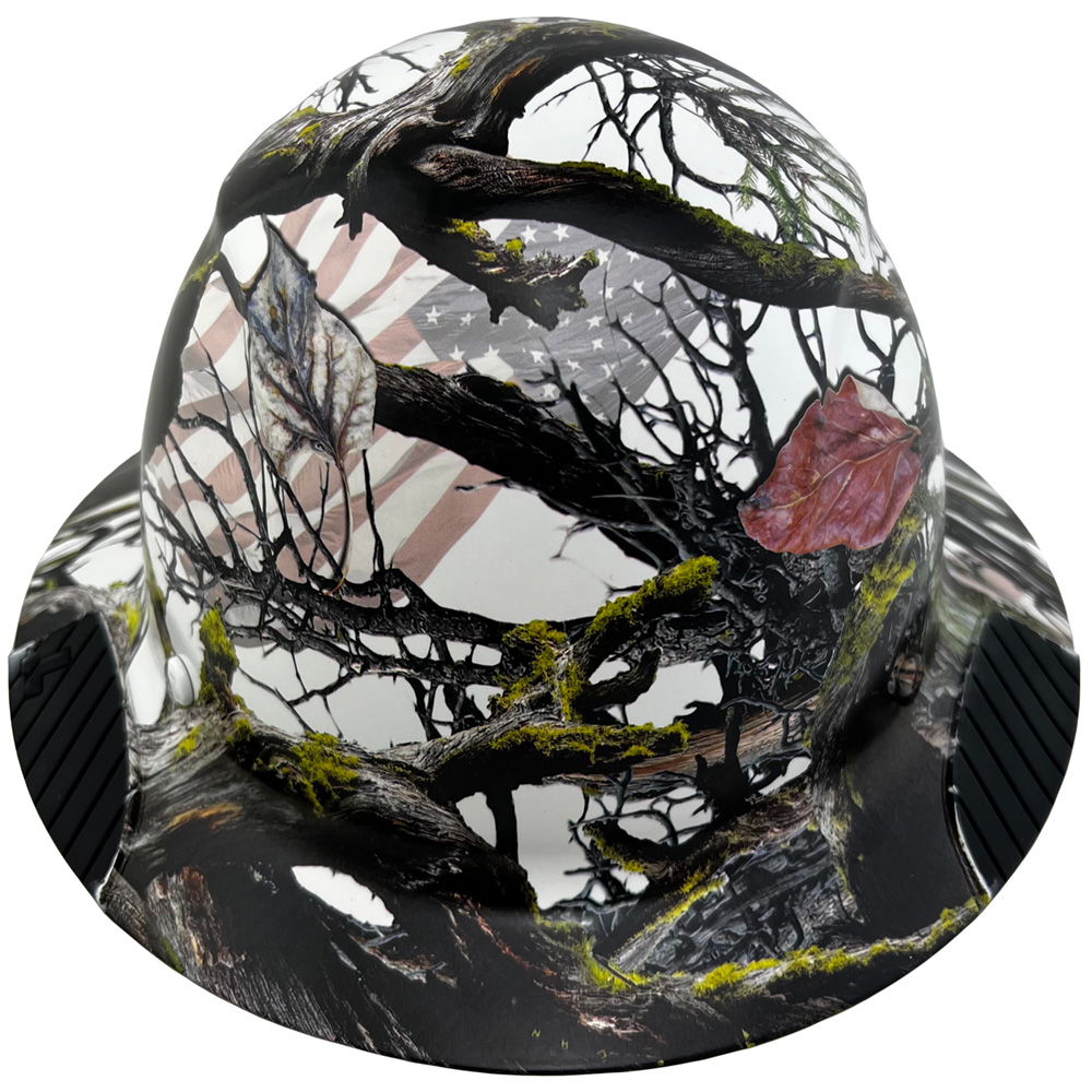 Carbon Fiber Material Hard Hat - Full Brim Hydro Dipped – American Flag Camo
Front View