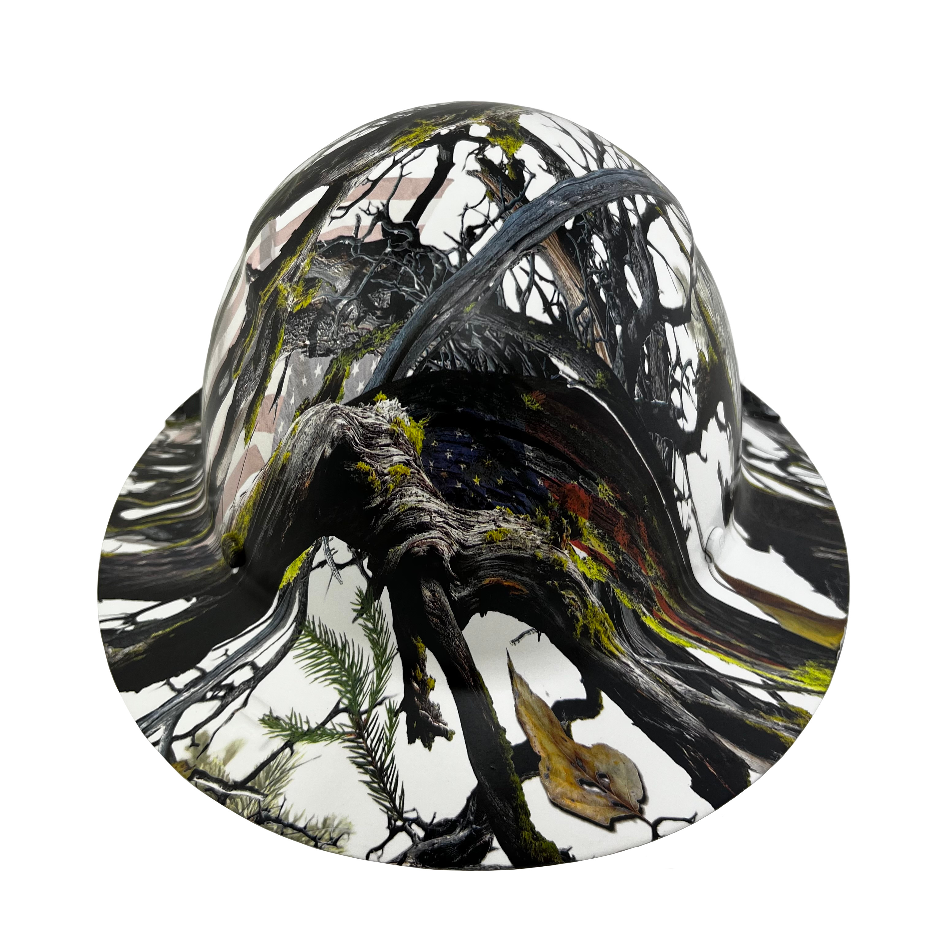 Carbon Fiber Material Hard Hat - Full Brim Hydro Dipped – American Flag Camo with Edge
Back View