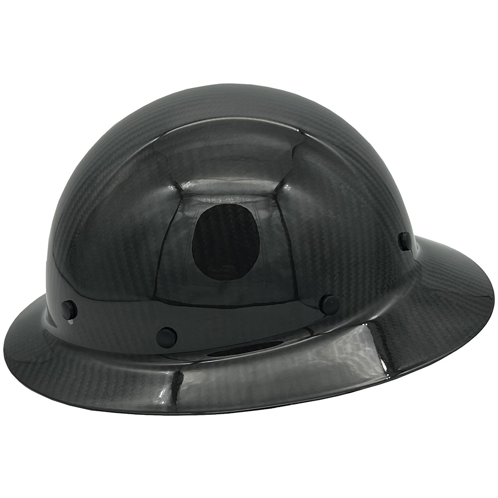 Dynamic Wolfjaw Full Brim Carbon Fiber Hard Hat with 8 Point Ratchet Suspension Shiny Black - Left