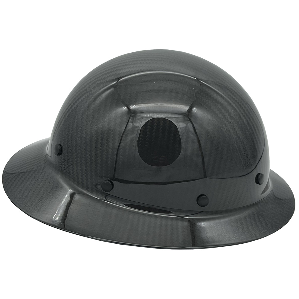 Dynamic Wolfjaw Full Brim Carbon Fiber Hard Hat with 8 Point Ratchet Suspension Shiny Black - Right