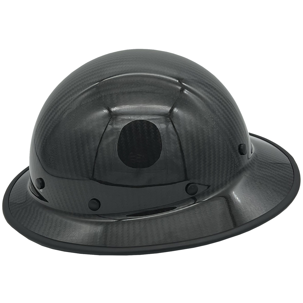 Dynamic Wolfjaw Full Brim Carbon Fiber Hard Hat with 8 Point Ratchet Suspension Shiny Black - Edge Left
