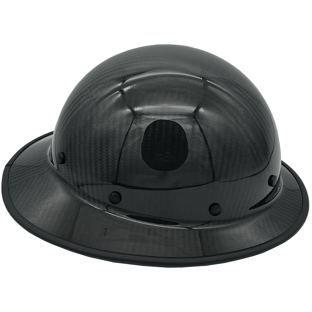 Dynamic Wolfjaw Full Brim Carbon Fiber Hard Hat with 8 Point Ratchet Suspension Shiny Black - Edge Right