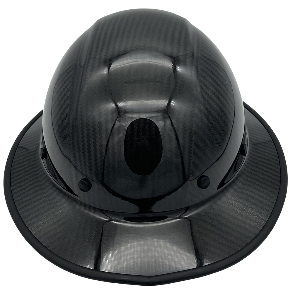 Dynamic Wolfjaw Full Brim Carbon Fiber Hard Hat with 8 Point Ratchet Suspension Shiny Black - Edge Back