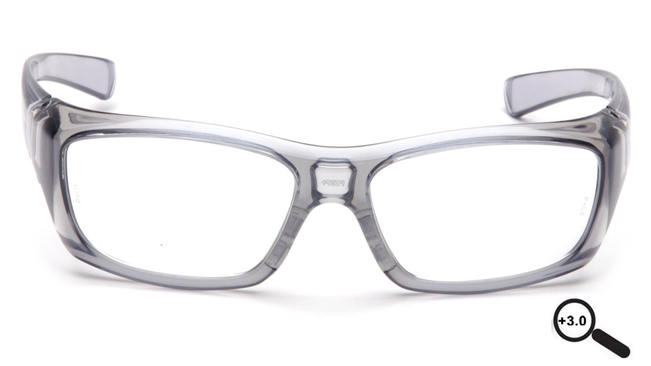 Pyramex Emerge ~ Magnification Glasses ~ Gray Frame ~ Clear 3.0 Lens front Pyramex Emerge ~ Magnification Glasses ~ Gray Frame ~ Clear 3.0 Lens front