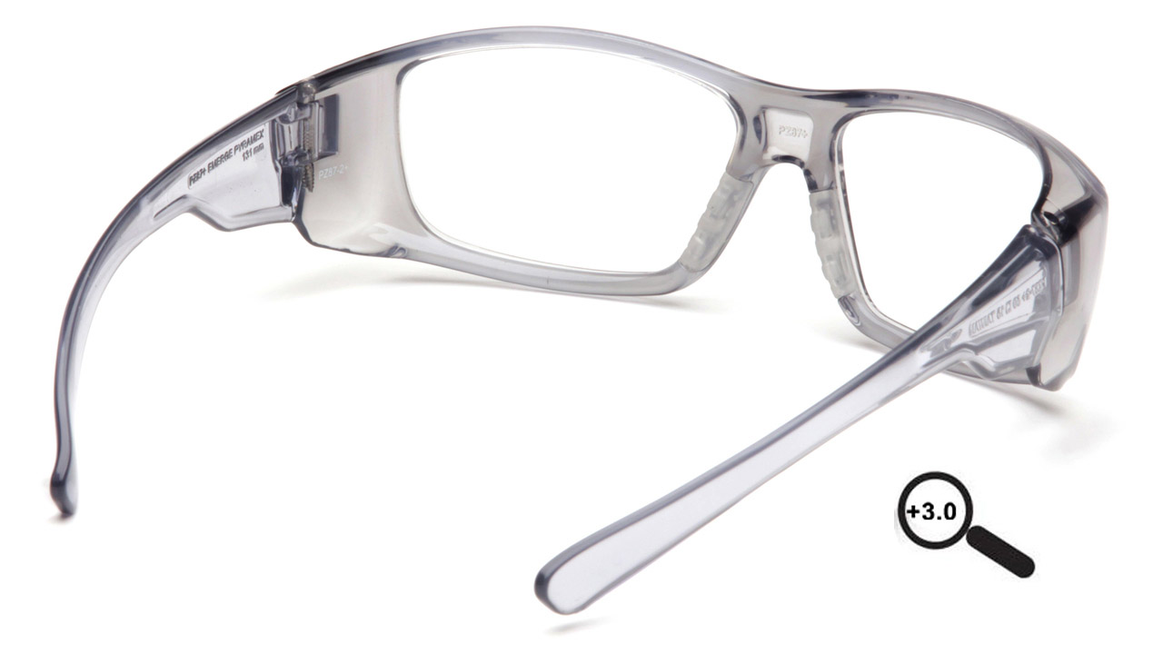 Pyramex Emerge ~ Magnification Glasses ~ Gray Frame ~ Clear 3.0 Lens inside Pyramex Emerge ~ Magnification Glasses ~ Gray Frame ~ Clear 3.0 Lens inside