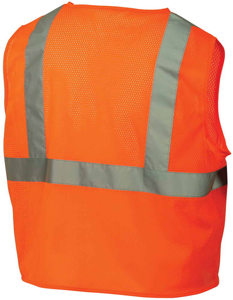 Pyramex Class 2 Hi-Vis Mesh Lime Safety Vests w/ Silver Stripes  and Clear Pocket~ Back View