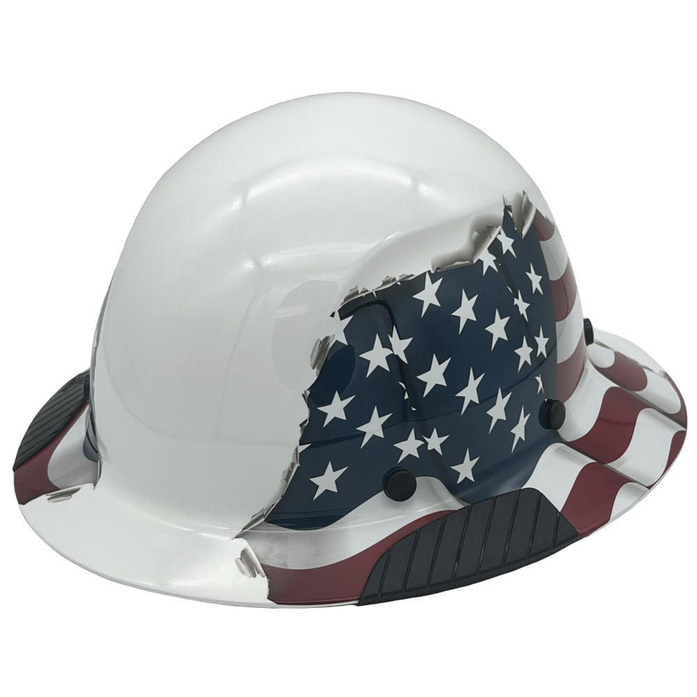 DAX Fiberglass Composite Hard Hat - Full Brim American Flag - Oblique Left