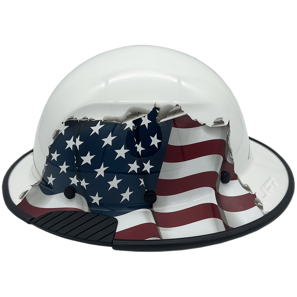 DAX Fiberglass Composite Hard Hat - Full Brim American Flag - Edge Left