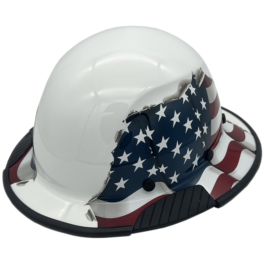 DAX Fiberglass Composite Hard Hat - Full Brim American Flag - Edge Oblique Left
