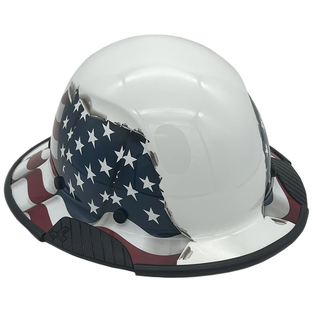 DAX Fiberglass Composite Hard Hat - Full Brim American Flag - Edge Oblique Right