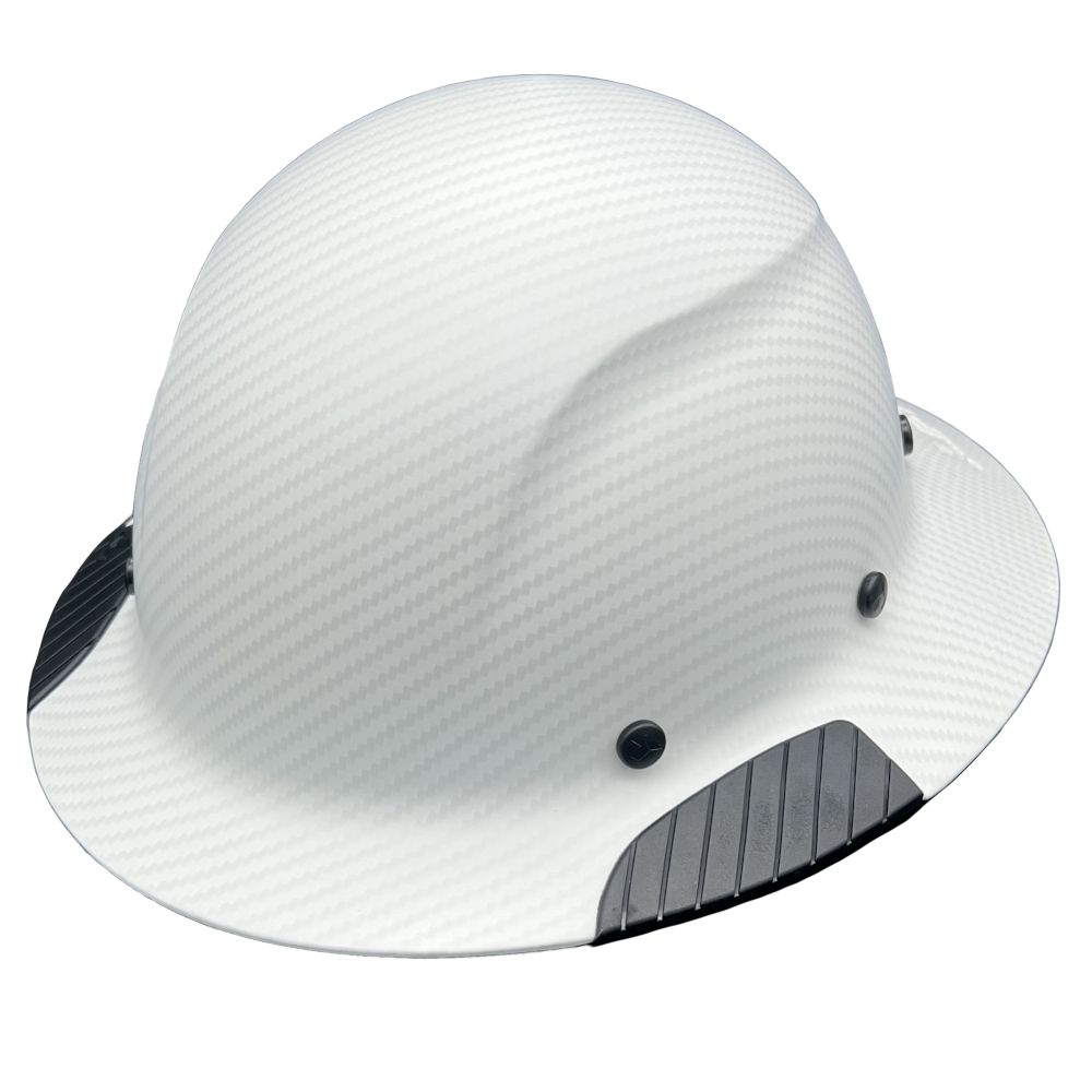 DAX Fiberglass Composite Hard Hat Full Brim White Matte Carbon Print - Oblique Left