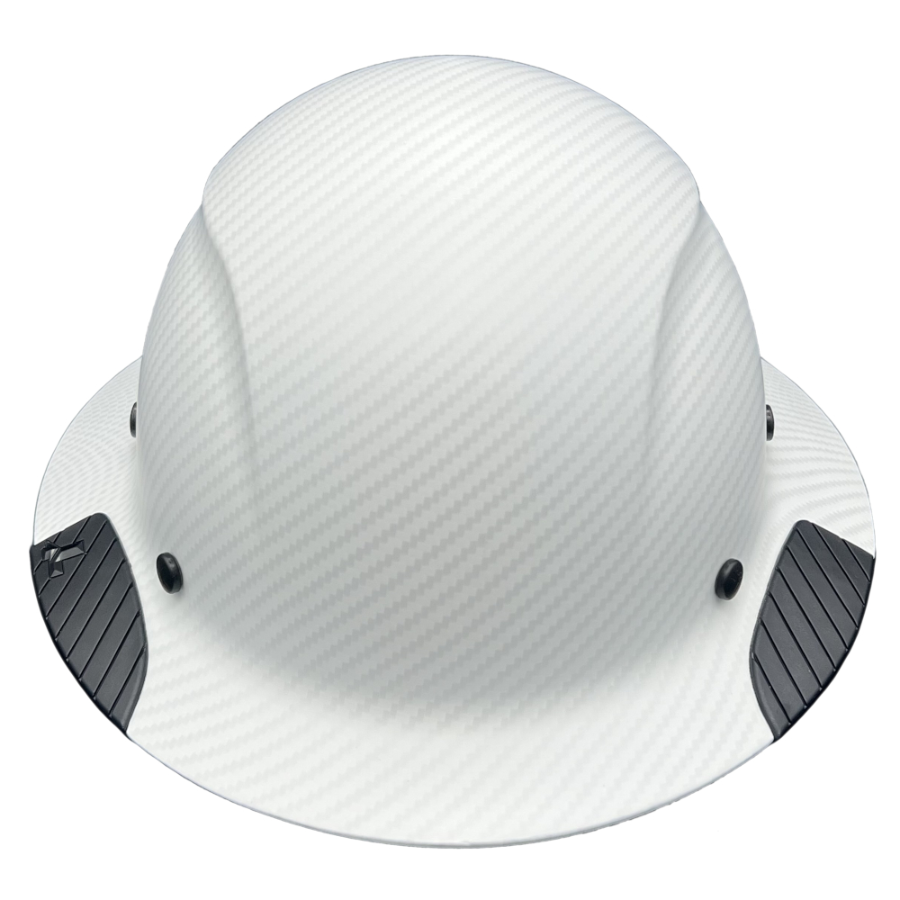 DAX Fiberglass Composite Hard Hat Full Brim White Matte Carbon Print - Front