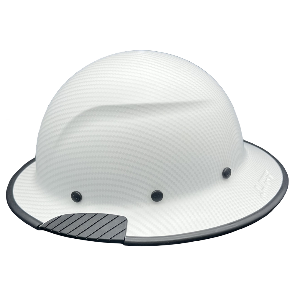 DAX Fiberglass Composite Hard Hat Full Brim White Matte Carbon Print - Edge Left