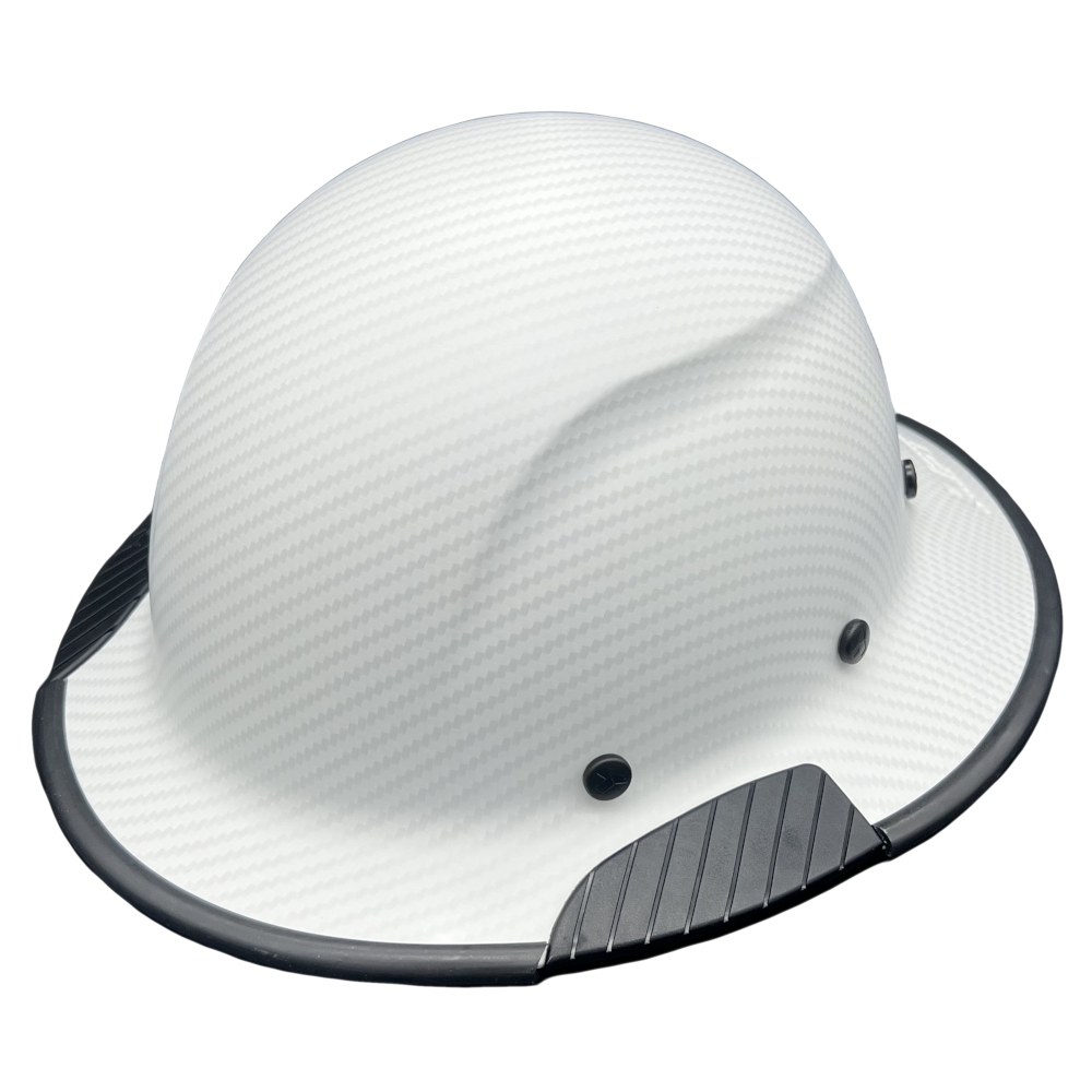 DAX Fiberglass Composite Hard Hat Full Brim White Matte Carbon Print - Edge Oblique Left