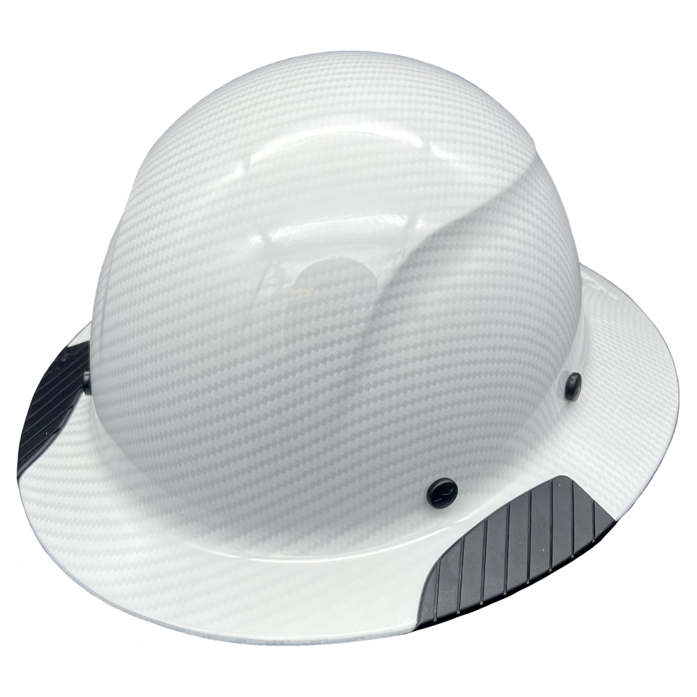 DAX Fiberglass Composite Hard Hat Full Brim White Gloss Carbon Print - Oblique Left