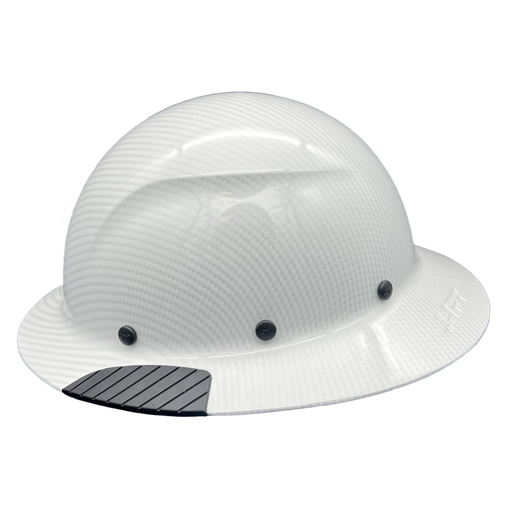 DAX Fiberglass Composite Hard Hat Full Brim White Gloss Carbon Print - Left