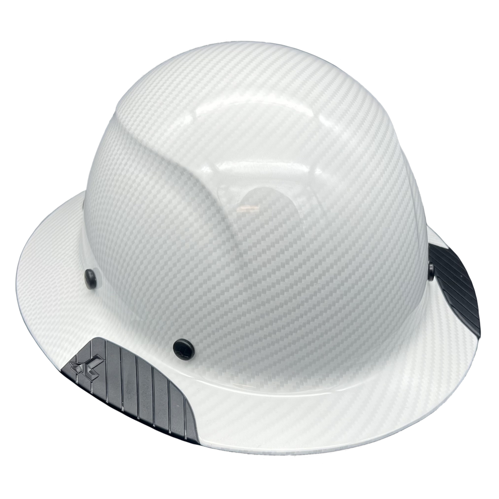 DAX Fiberglass Composite Hard Hat Full Brim White Gloss Carbon Print - Oblique Right