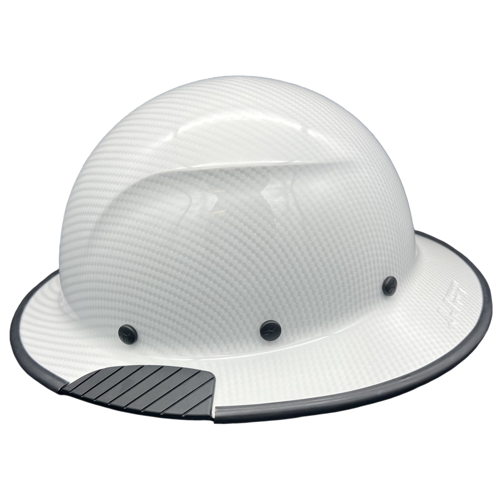 DAX Fiberglass Composite Hard Hat Full Brim White Gloss Carbon Print - Edge Left