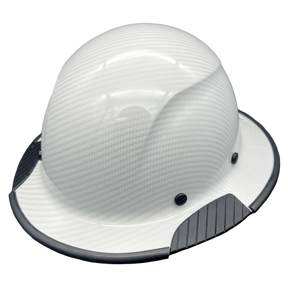 DAX Fiberglass Composite Hard Hat Full Brim White Gloss Carbon Print - Edge Oblique Left
