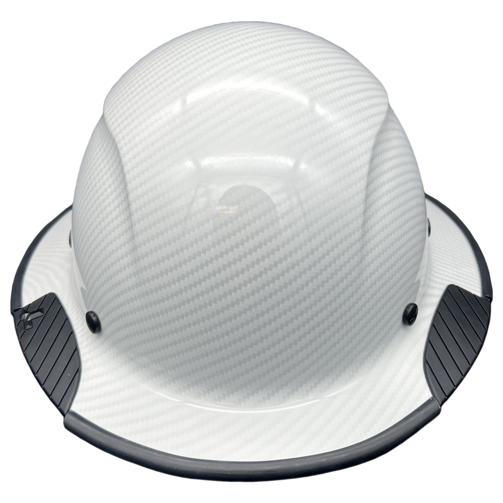 DAX Fiberglass Composite Hard Hat Full Brim White Gloss Carbon Print - Edge Front